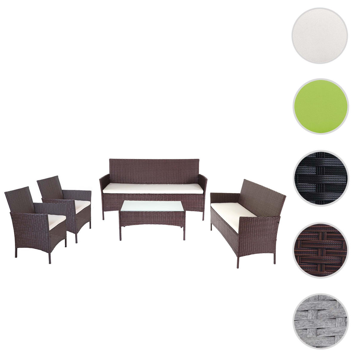 POLY-RATTAN GARNITUR Braun - Braun/Weiß, Kunststoff - MCW