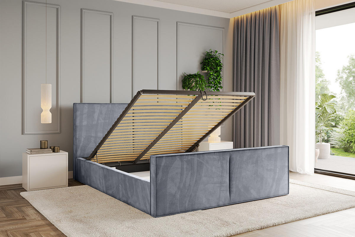 POLSTERBETT mit Bettkasten, Fußteil und Lattenrost, Boxbett mit Matratze H3/H4 - EMMI-Z 200x200 Grau - Grau, Holzwerkstoff/Textil (200/200cm) - ALTDECOR