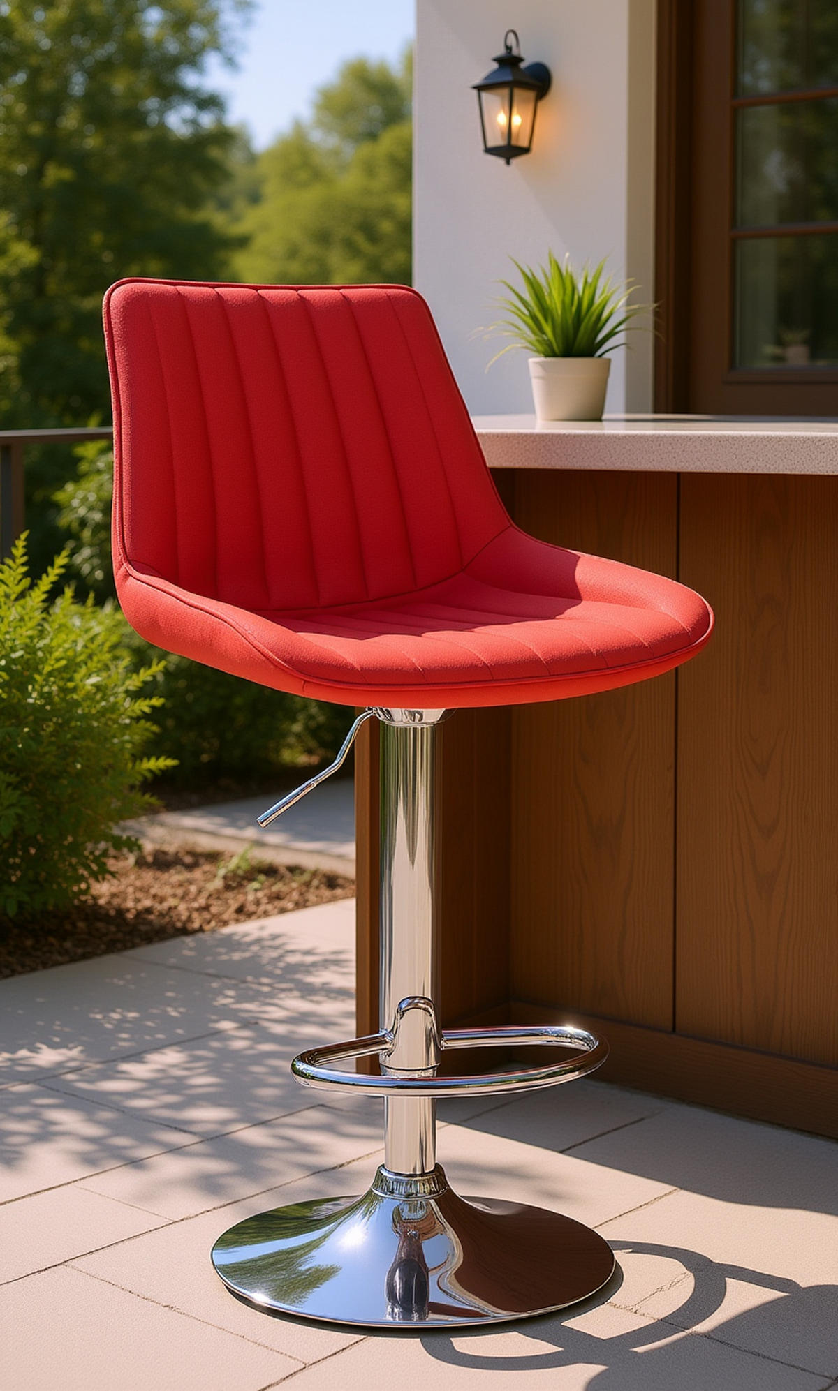 BARHOCKER Tolor Stoff chrom rot - Chromfarben/Rot, Textil/Metall (49.5/112/50cm) - TPFLiving