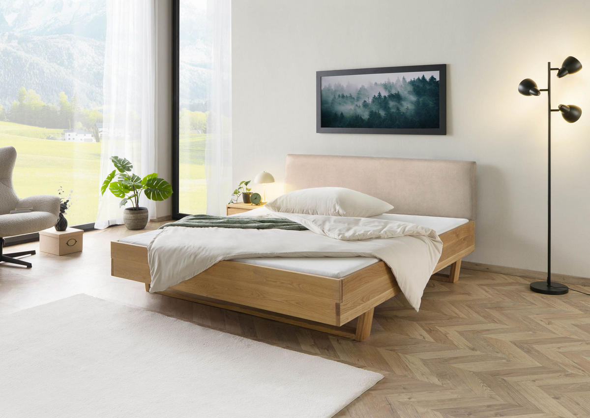 BETT mit Nachttisch Massivholz Fichte 180 x 200 x 86 natur FICHTELBERG #155 - Beige/Naturfarben, Holz (180/200cm) - Massivmoebel24