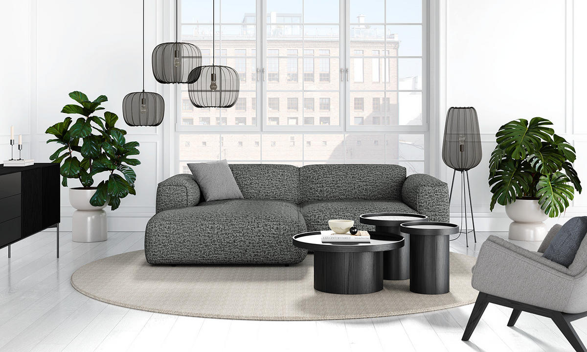 ECKSOFA mit XL-Longchair - Schwarz/Grau, Kunststoff/Textil (260/171cm) - home24