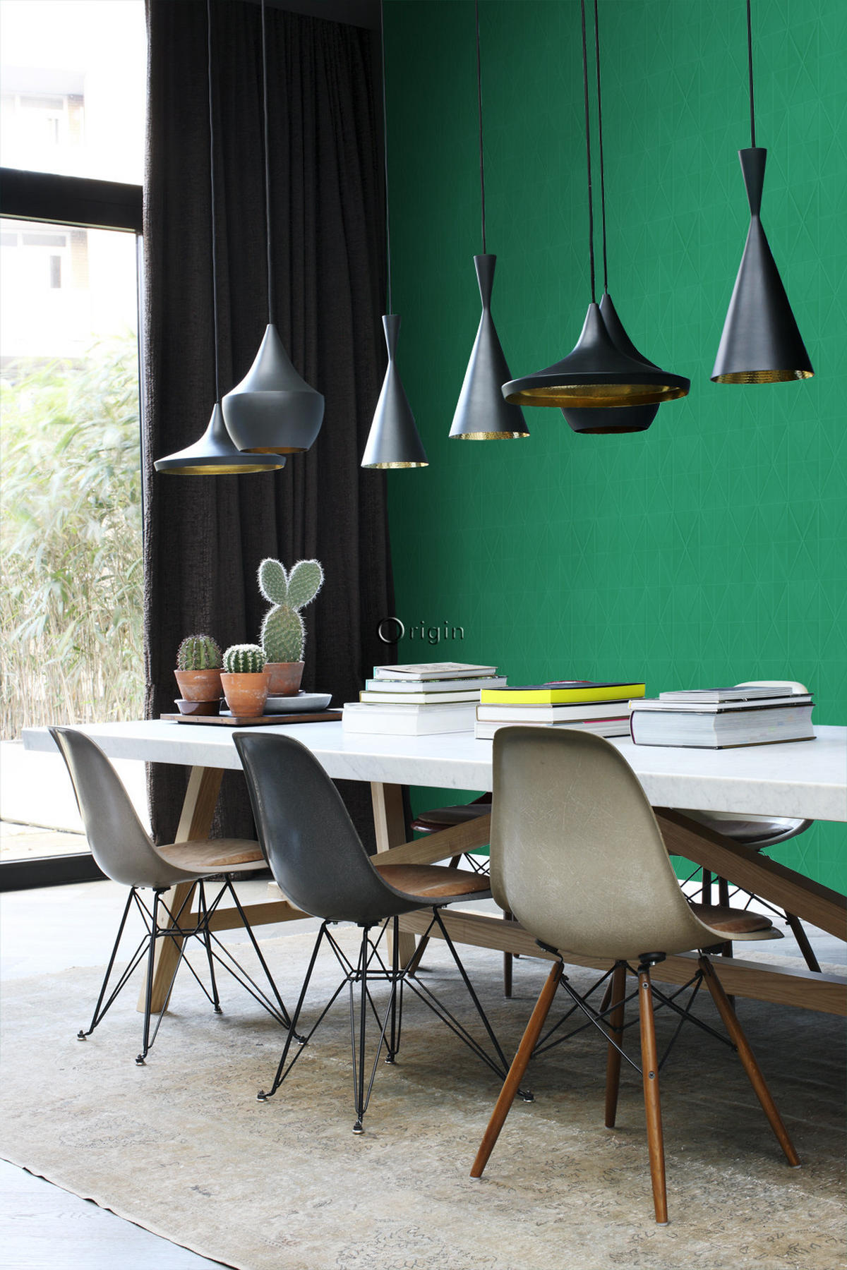 TAPETE grafische Form 53 cm x 10.05 m - Grün, Papier (53/1000cm) - Origin Wallcoverings