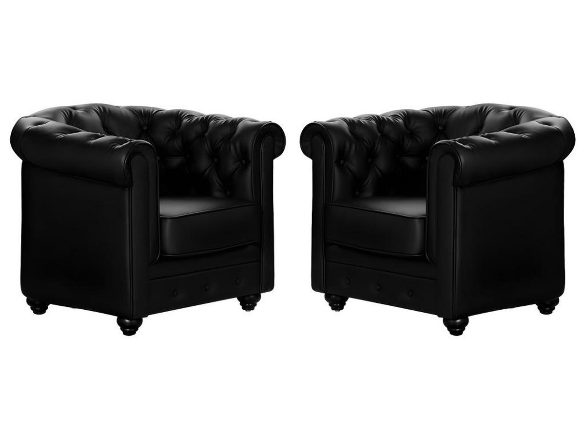 SESSEL 2er-Set - Kunstleder - Schwarz - CHESTERFIELD - Schwarz, Leder (78/72/82cm) - Vente-Unique