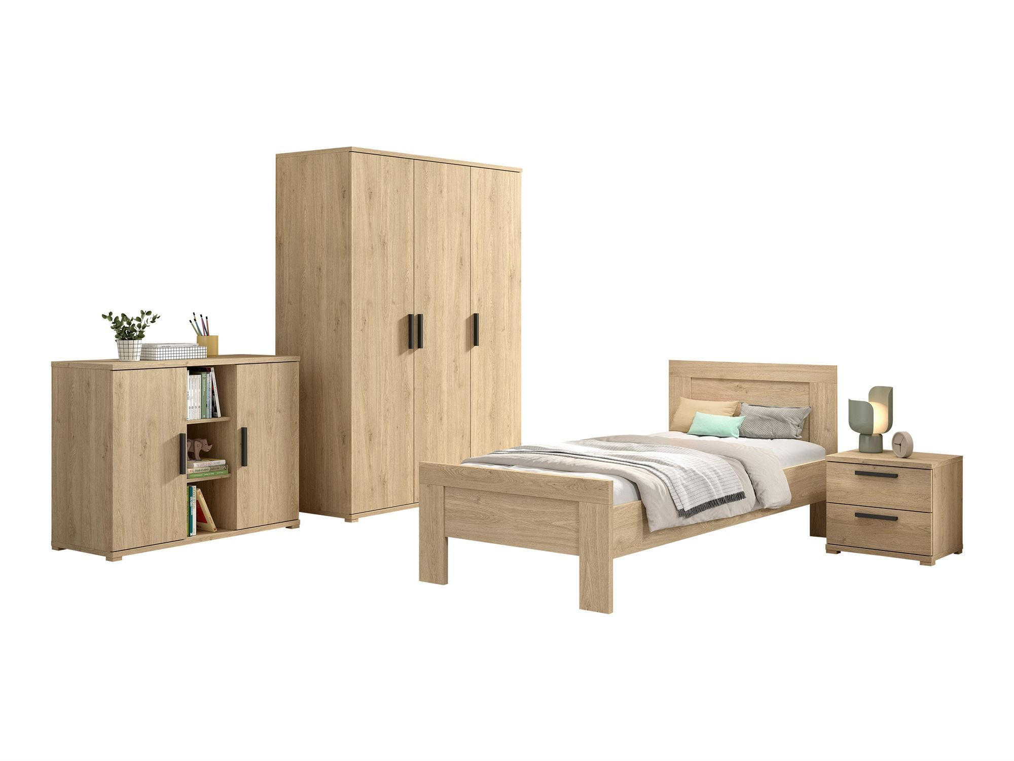 JUGENDZIMMER Set Keelia Eiche Melamin 4tlg Möbel - Eichefarben, Kunststoff (100/1/200cm) - 58aufmkessel