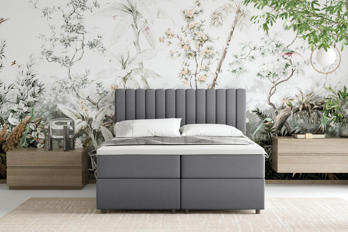 BOXBETT Everest grau 140 x 200 cm Doppelbett mit hochwertiger Bonell-Matratze und Topper - Grau, Holz (140/200cm) - Panda Möbel