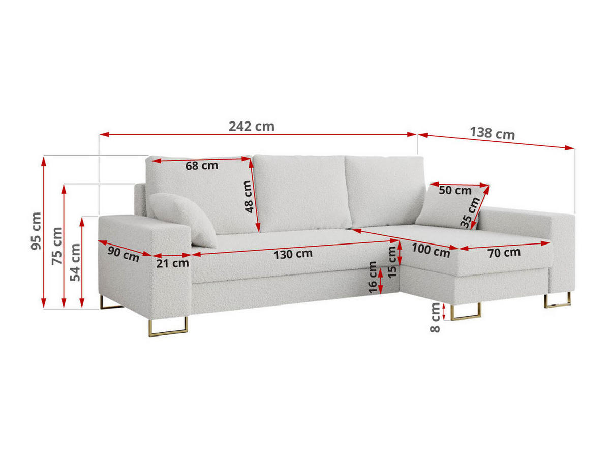 ECKSOFA Dorian Boucle Weiß - Goldfarben/Weiß, Textil/Metall (242/138cm) - MKS