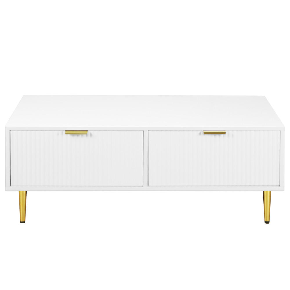 COUCHTISCH 100x50cm Weiß Gold Akzente 2 Schubladen Streifendesign Modern - Weiß, Holz (114/59/14cm) - FLIEKS