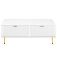 COUCHTISCH 100x50cm Weiß Gold Akzente 2 Schubladen Streifendesign Modern - Weiß, Holz (114/59/14cm) - FLIEKS