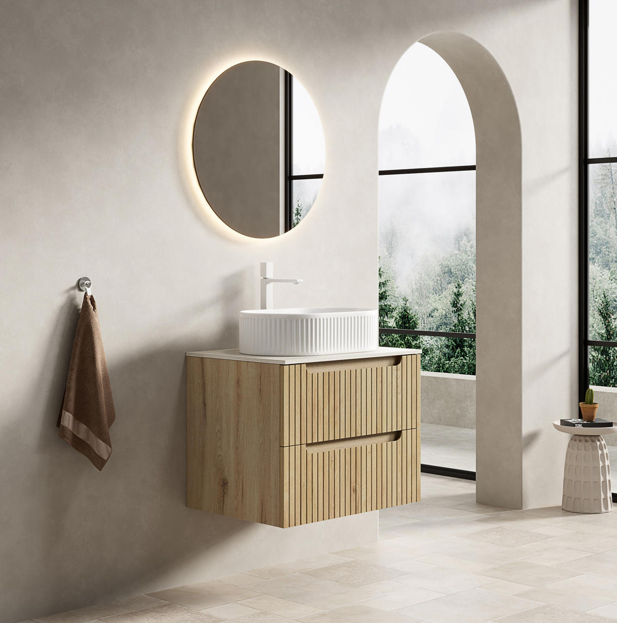 WASCHTISCH mit 2 Schubladen Keramik Weiß Eichenoptik - Weiß, Holzwerkstoff (46/62.2/60cm) - Beauniv