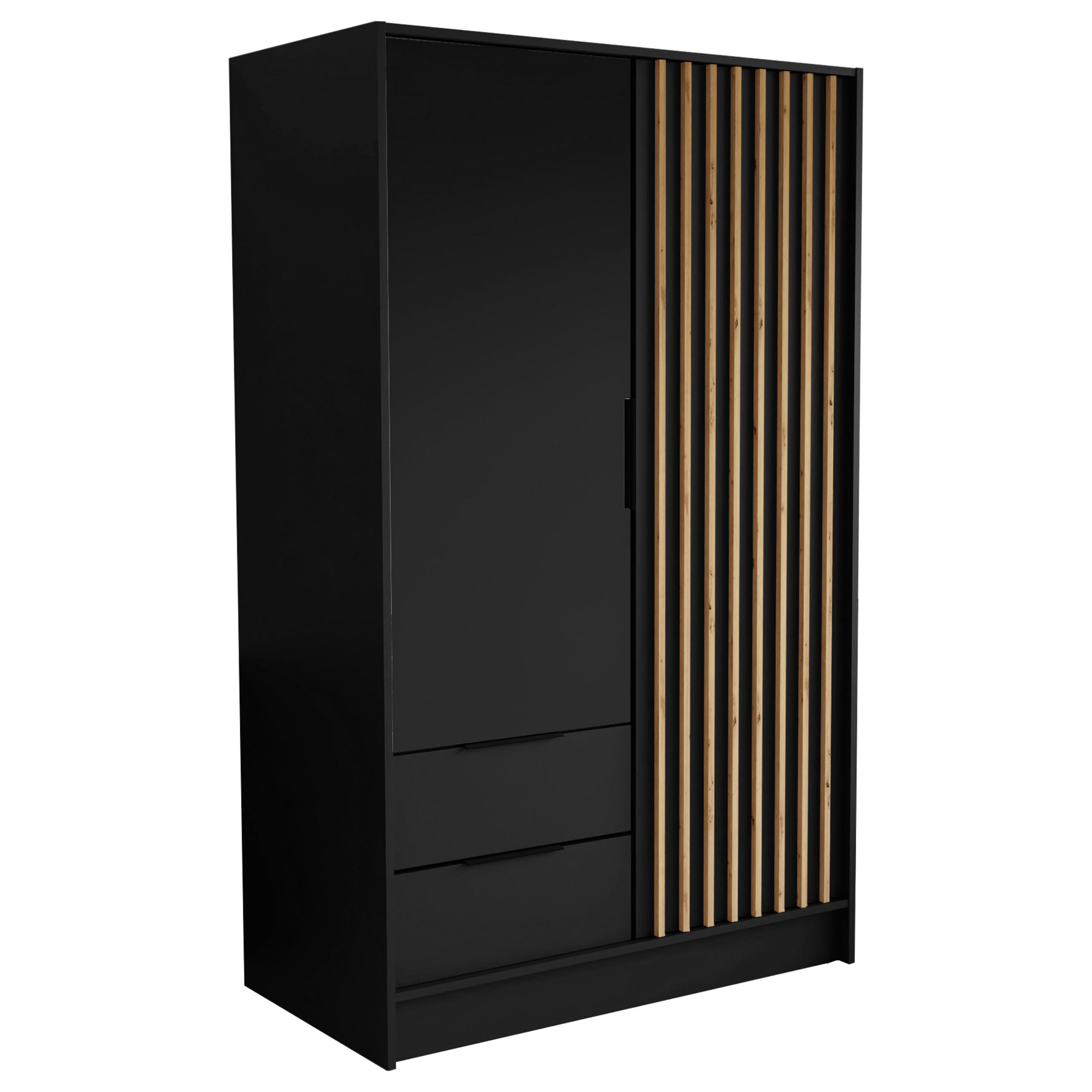 DREHTÜRENSCHRANK PELOR 102/200/51 cm Modern Kleiderschrank 2-türig Schwarz - Schwarz, Holzwerkstoff (102/200/51cm) - MASSENO