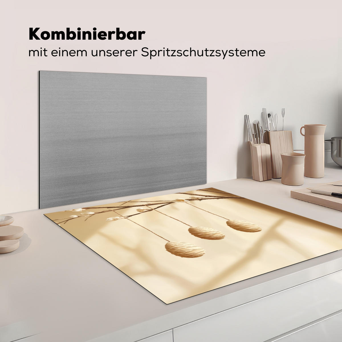 HERDABDECKPLATTE Beige - Osterkuchen - Eier Induktionsmatte 78x78 cm - Beige, Kunststoff (78/78/0.2cm) - MuchoWow