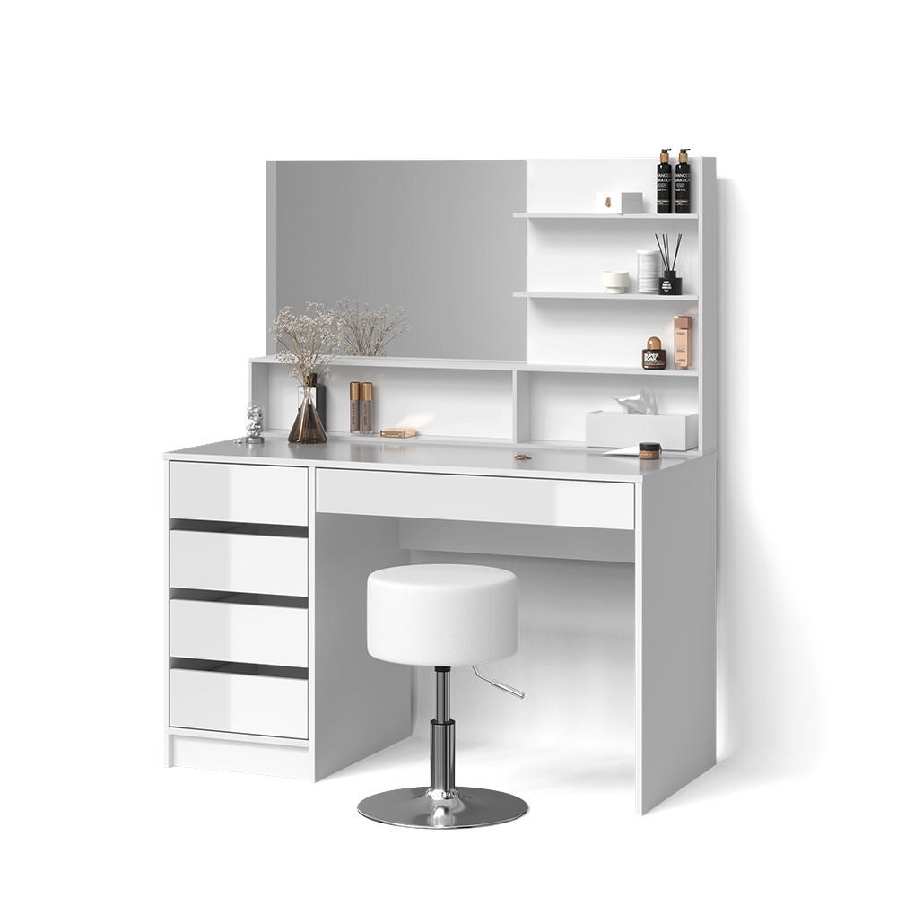 SCHMINKTISCH Imola Weiß 145 cm mit Hocker - Weiß, Holzwerkstoff (145/75/55cm) - Livinity®