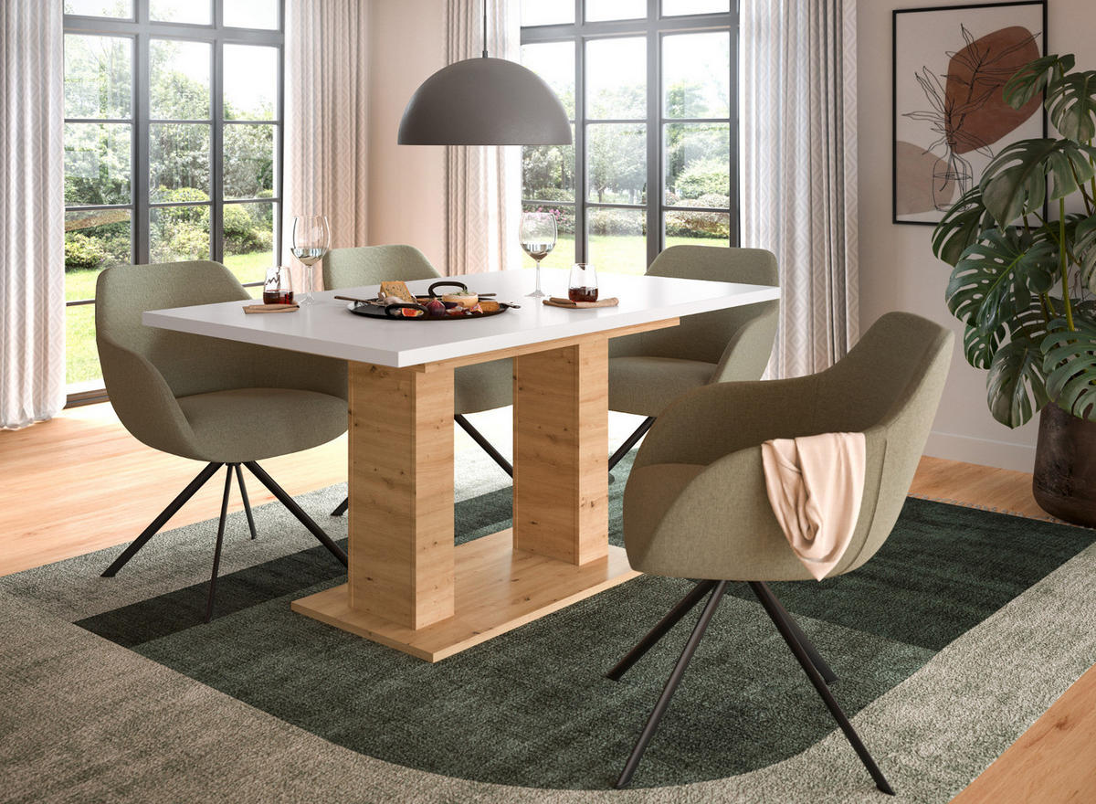 ESSTISCH weiß, Eiche Artisan, Küchentisch ausziehbar 150 - 190 cm - Eiche Artisan/Weiß, Holzwerkstoff/Metall (150/90/76cm) - Inn.Furn