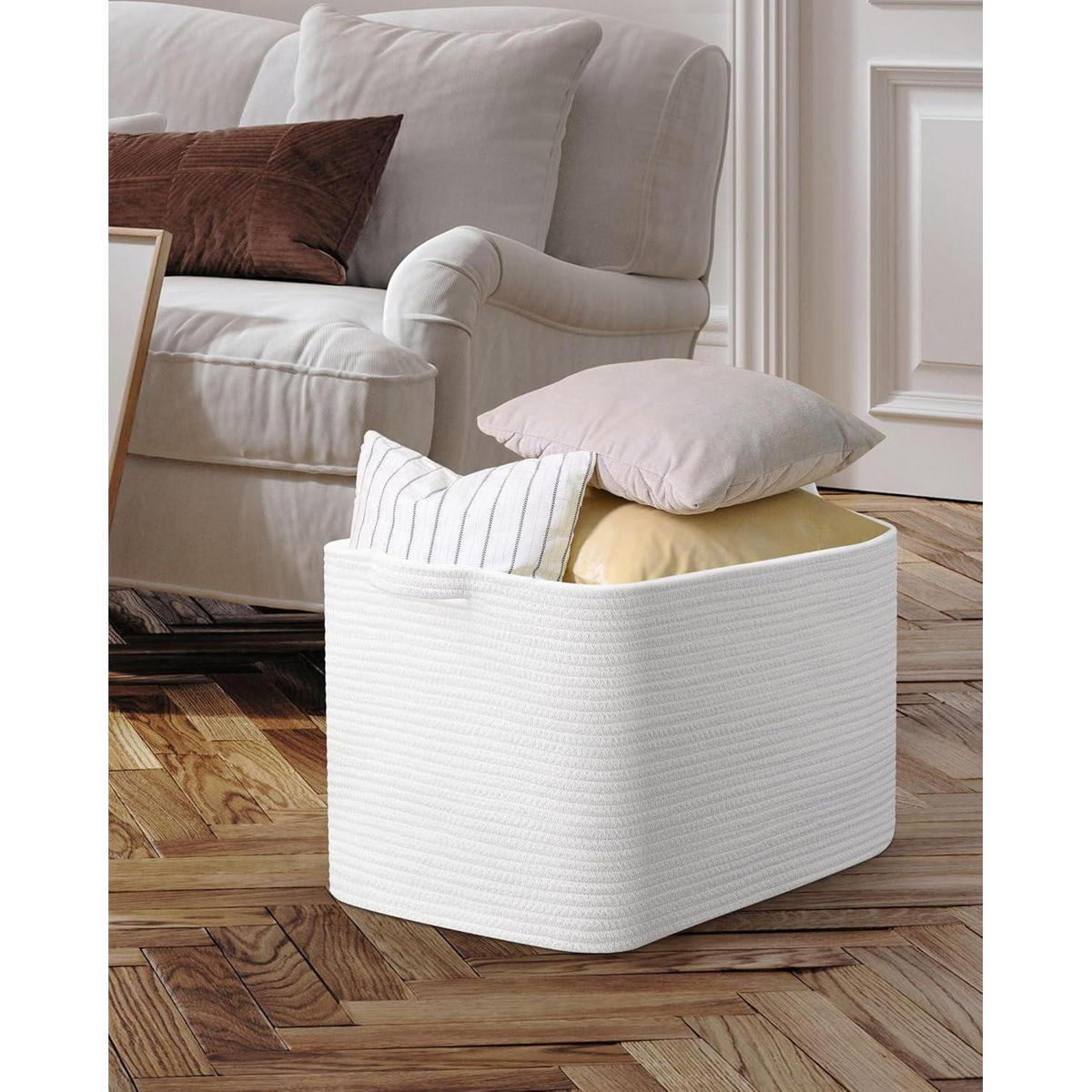 WÄSCHEKORB 2-teiliges Set Baumwolle Weiß 63L - Weiß, Textil (38/30/55cm)