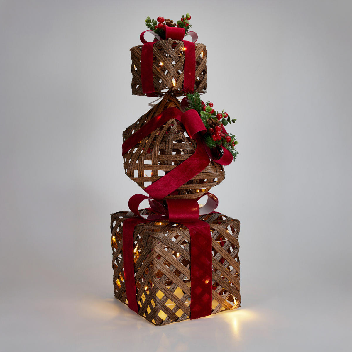 LICHTDEKORATION mit mehrstöckigen Geschenken 25/25/73 cm - Braun, Metall (25/73/25cm) - Home Styling Collection