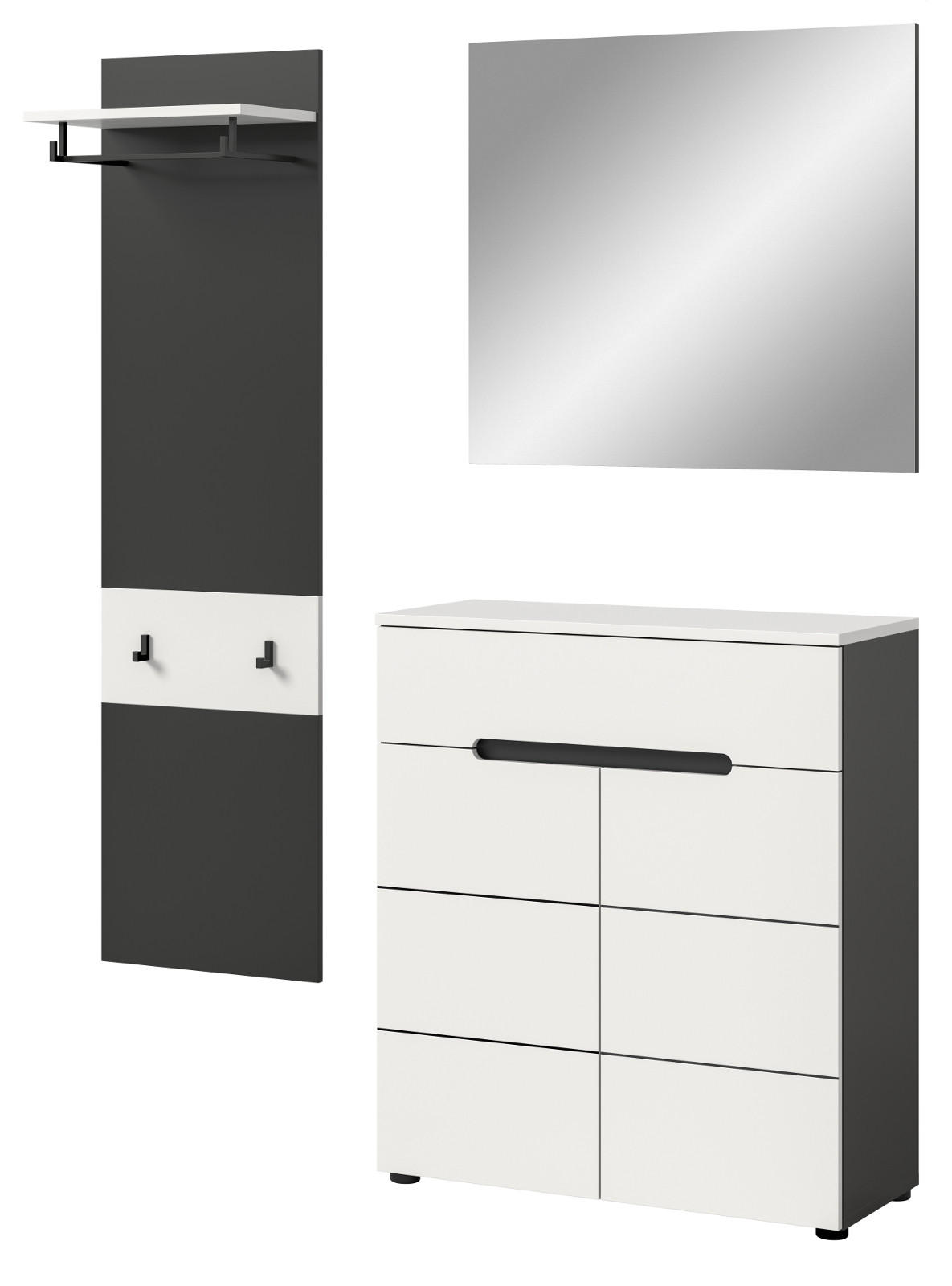 GARDEROBEN-SET 3-teilig in weiß, grau 140 cm mit Soft-Close, Cooper - Schwarz/Weiß, Glas/Holzwerkstoff (140/190/37cm) - Inn.Furn