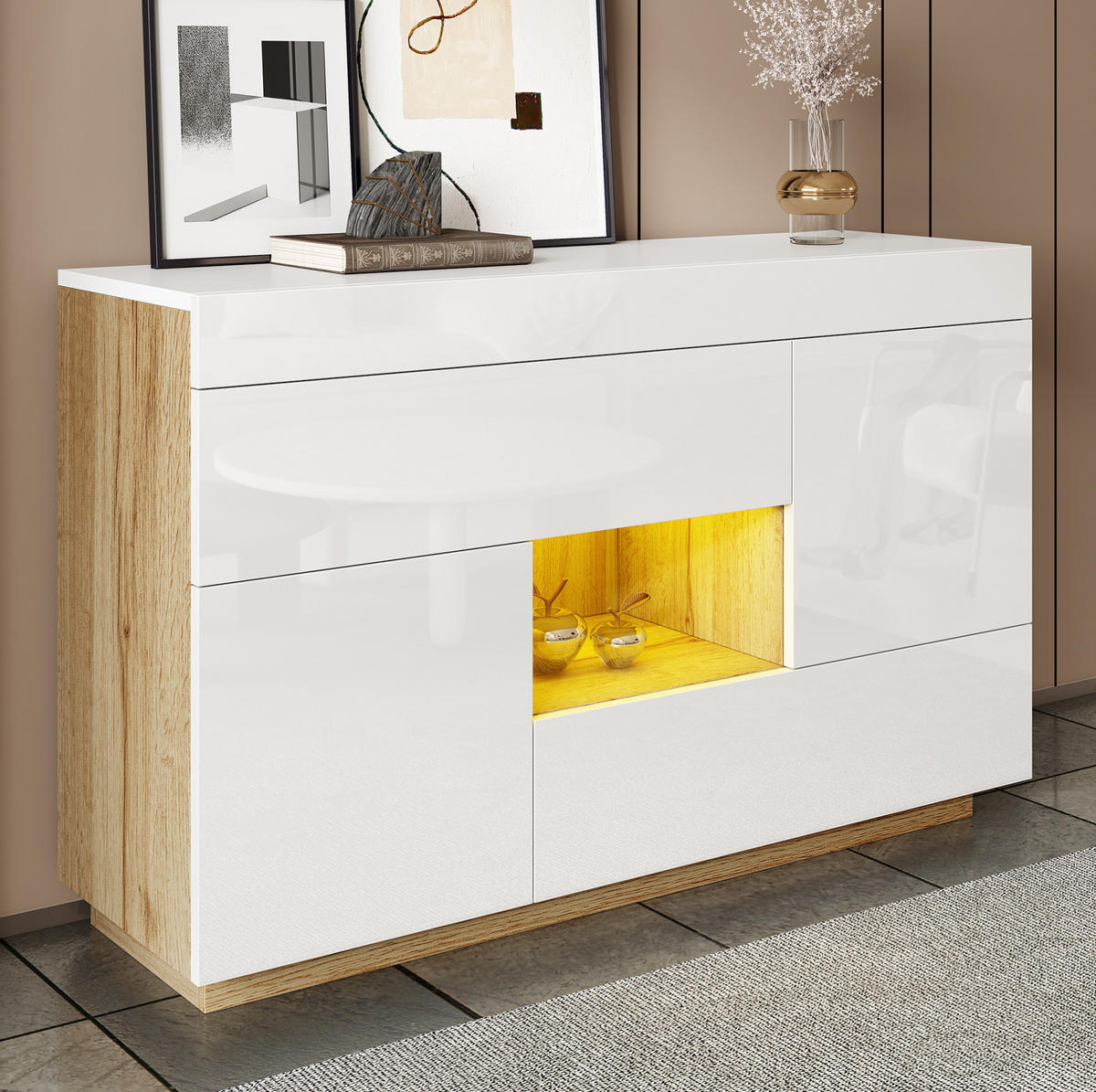 SIDEBOARD 120/37/76,5 cm mit 2 Türen, 2 Schubladen & LED in Weiß - Weiß, Holzwerkstoff (120/37/76.5cm) - BEAOK