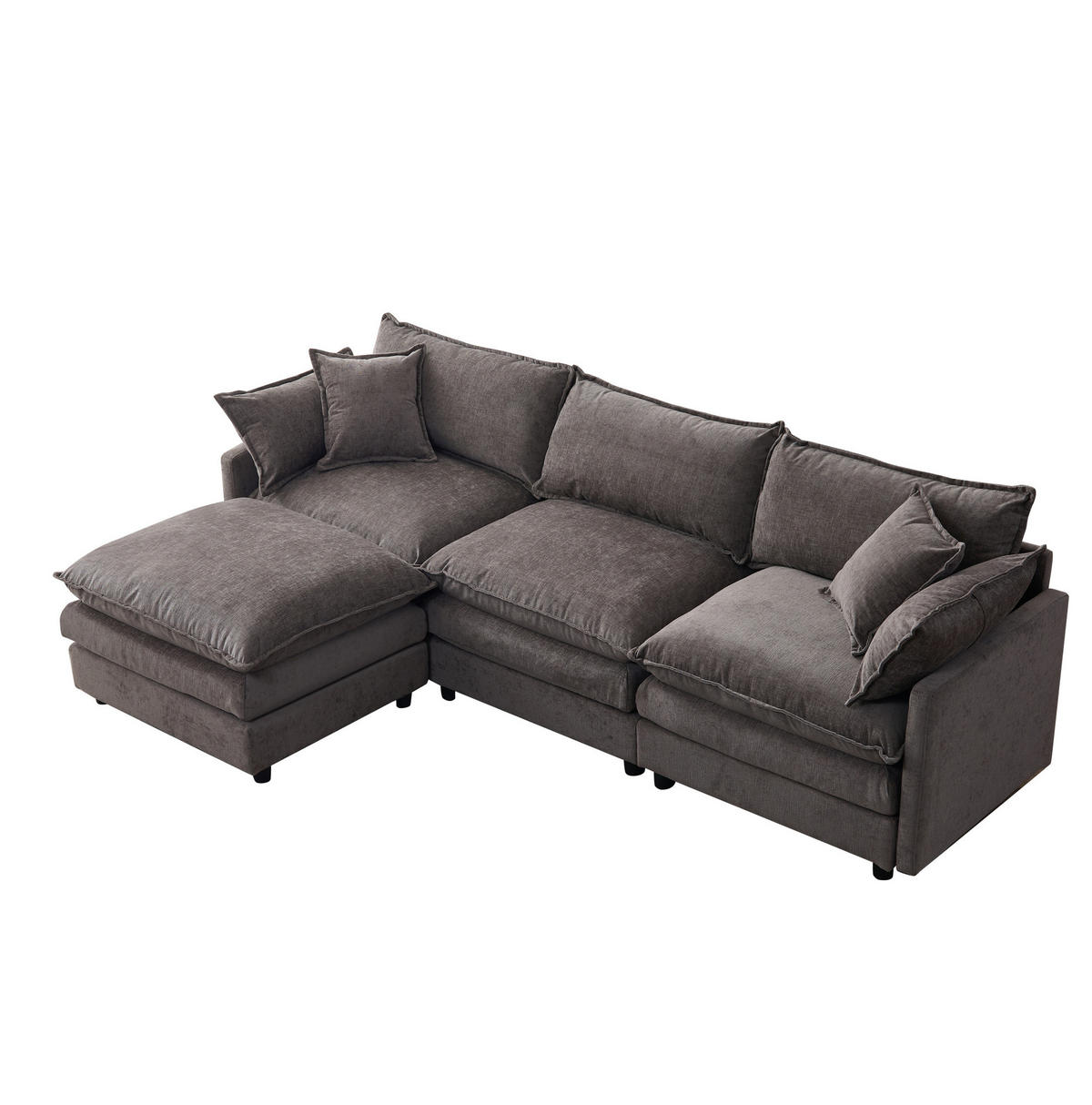 ECKSOFA 266/160/83 cm aus Chenille mit modularem Hocker Grau - Grau, Textil (154/267cm) - Modenvie