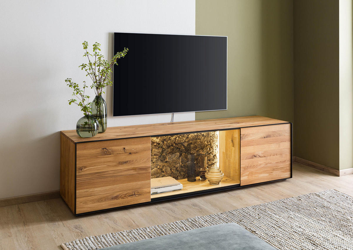 LOWBOARD Wildeiche 200x53x55 natur geölt STARNBERG #11 - Naturfarben, Holz (200/55/53cm) - Massivmoebel24