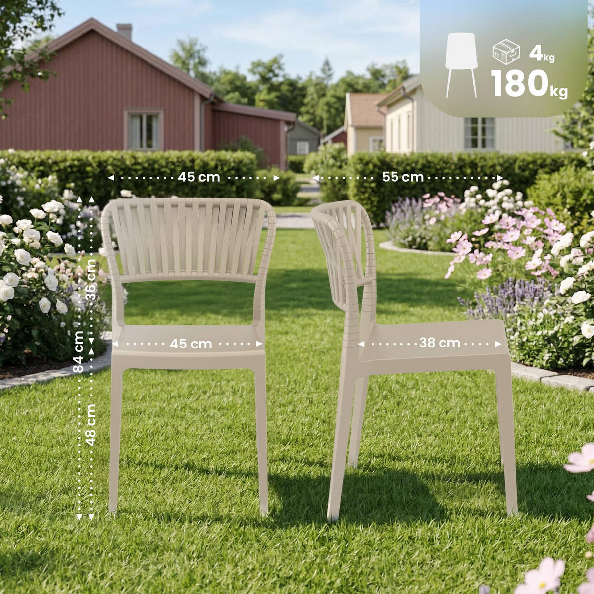 GARTENSTUHL 4er Set Kunststoff Taupe - Taupe, Kunststoff (45/84/55cm) - CLP