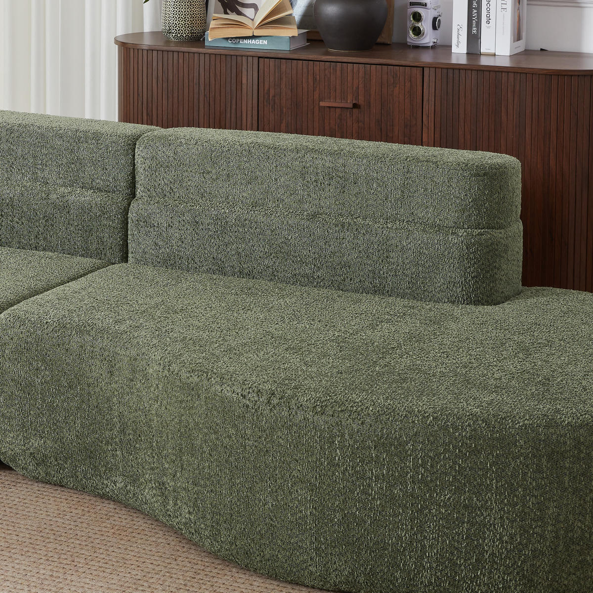 4-SITZER SOFA Chenille Grün modular - Grün, Textil (310/65/110cm) - WISHDOR