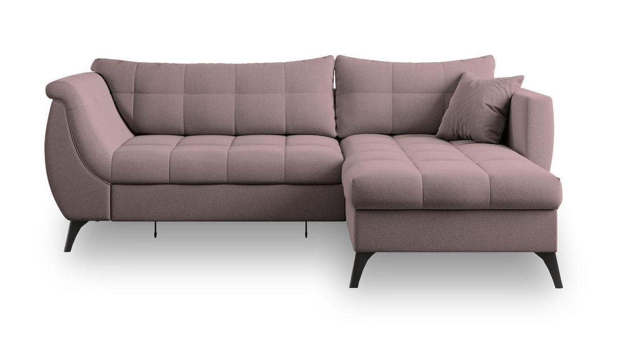 ECKSOFA MOLLIS Rosa Geflochtener-Stoff mit Schlaffunktion - Rosa, Holz (241/154cm) - MASSENO