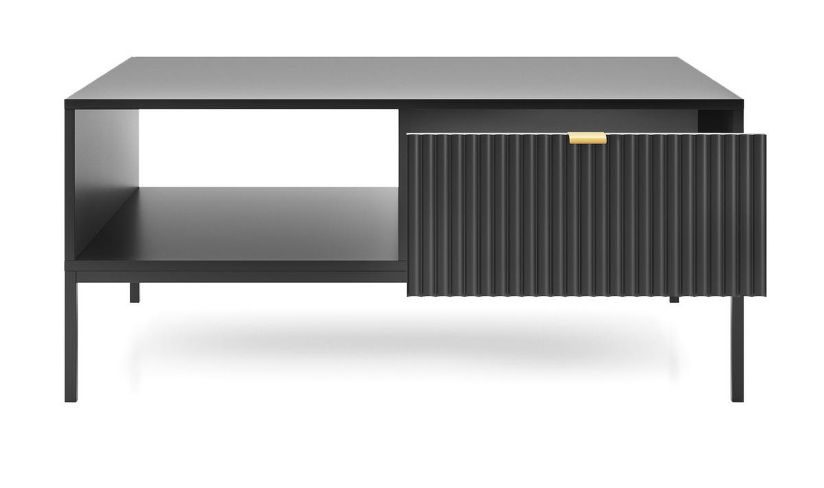 COUCHTISCH 100 cm Galla mit geriffelten Fronten und Schublade, Schwarz + Gold - Goldfarben/Schwarz, Holz (68/104/46cm) - Emporius