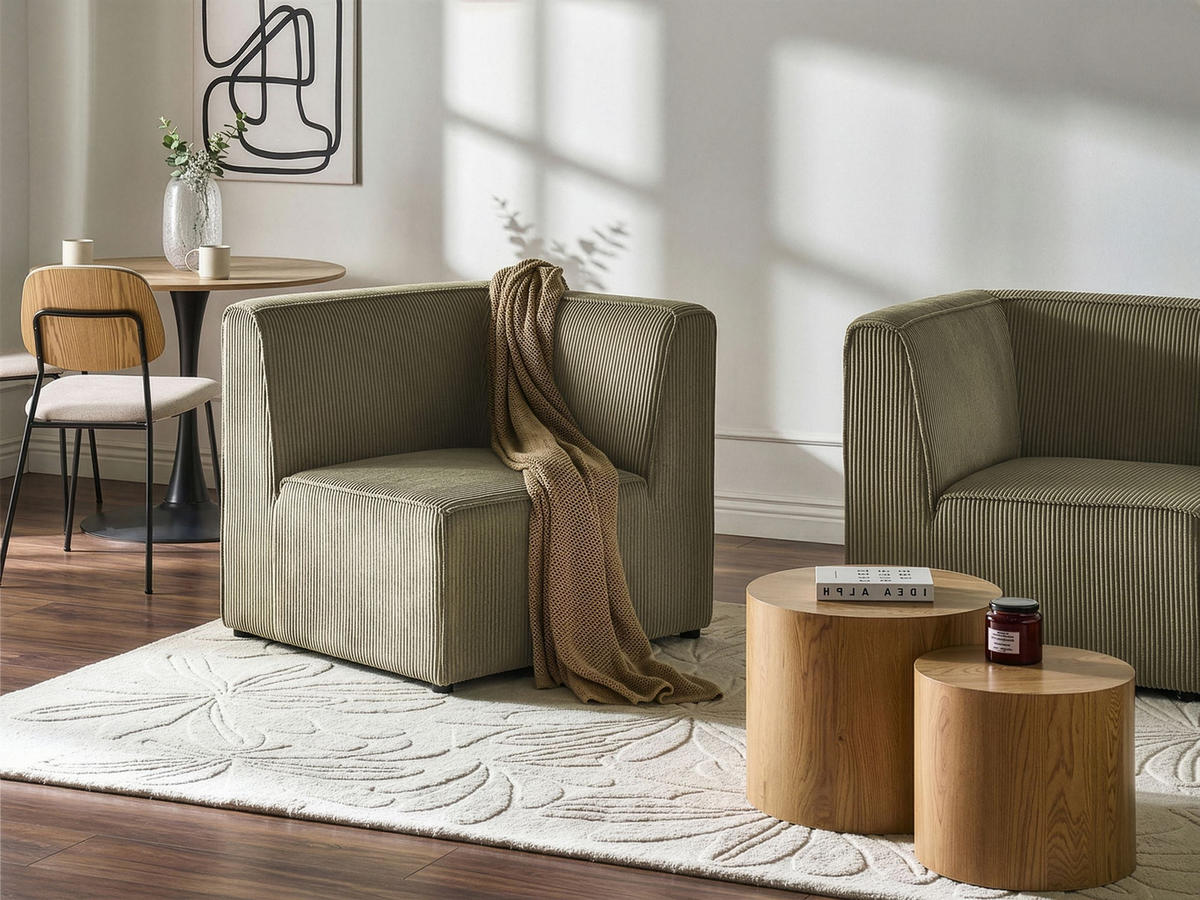 ECKMODUL Cord Grün rechtsseitig Lemvig - Grün, Textil (83/78/83cm) - Beliani