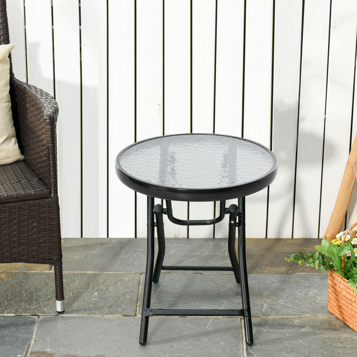 BALKONTISCH DE-14233 rund, klappbar, Ø45x50 cm Schwarz - Schwarz, Metall (45/45/50cm) - ComfortXL
