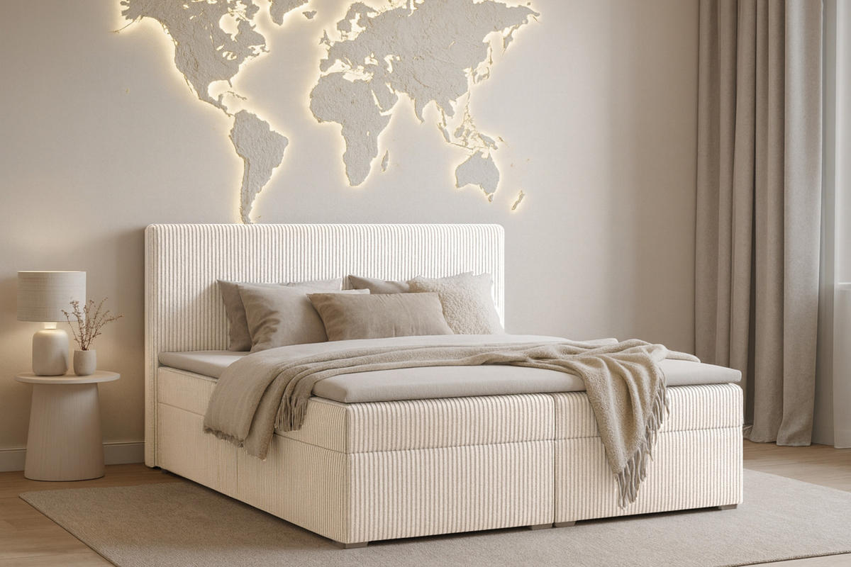 BOXBETT LOFT IV 180/200 Cord Creme mit Bonell-Federkernmatratzen H3 - Creme, Holz/Holzwerkstoff (180/200cm) - Deine Möbel 24