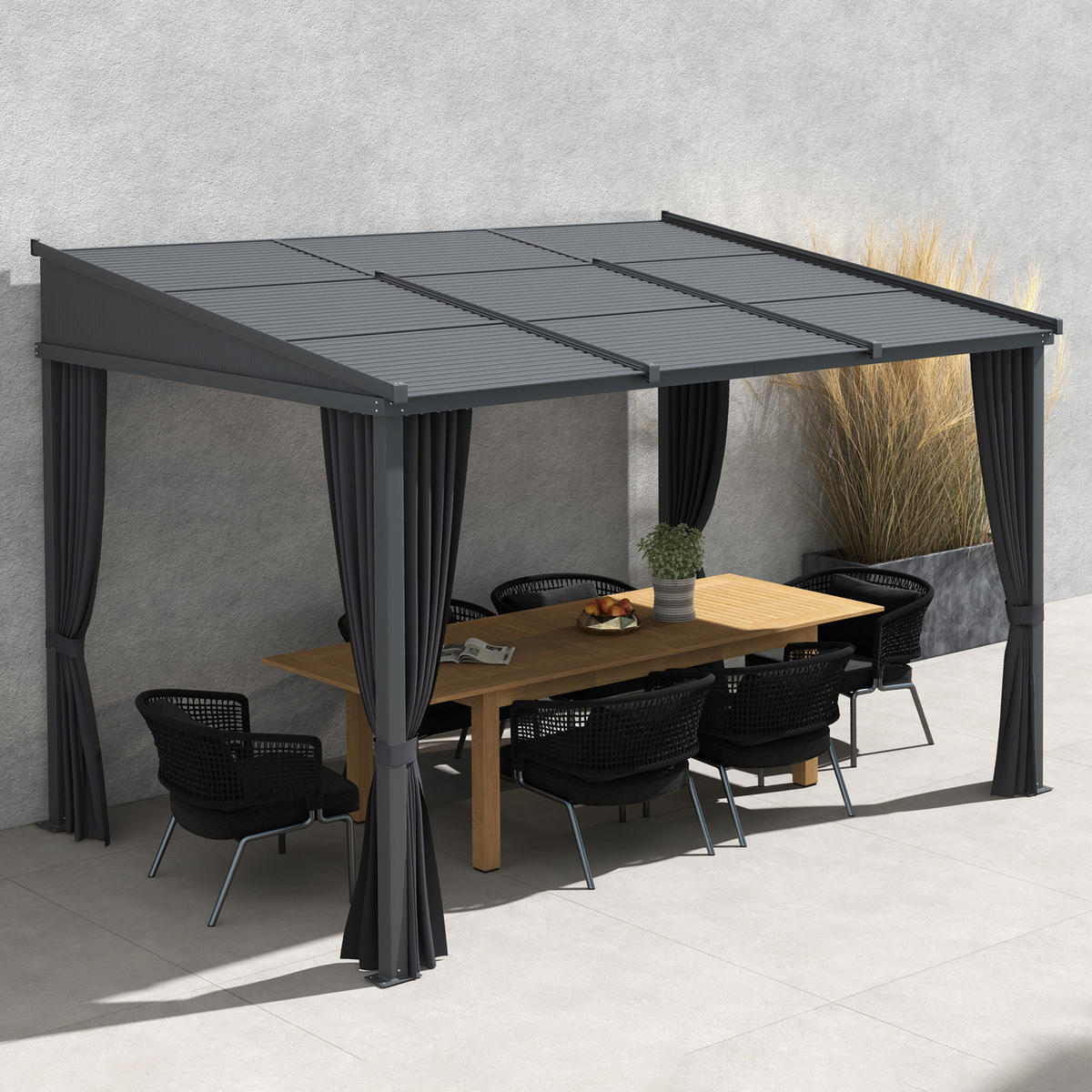 PERGOLA Pavillon, Alu+Metall, Dunkelgrau - Dunkelgrau, Kunststoff/Metall (255/242/365cm) - Outsunny