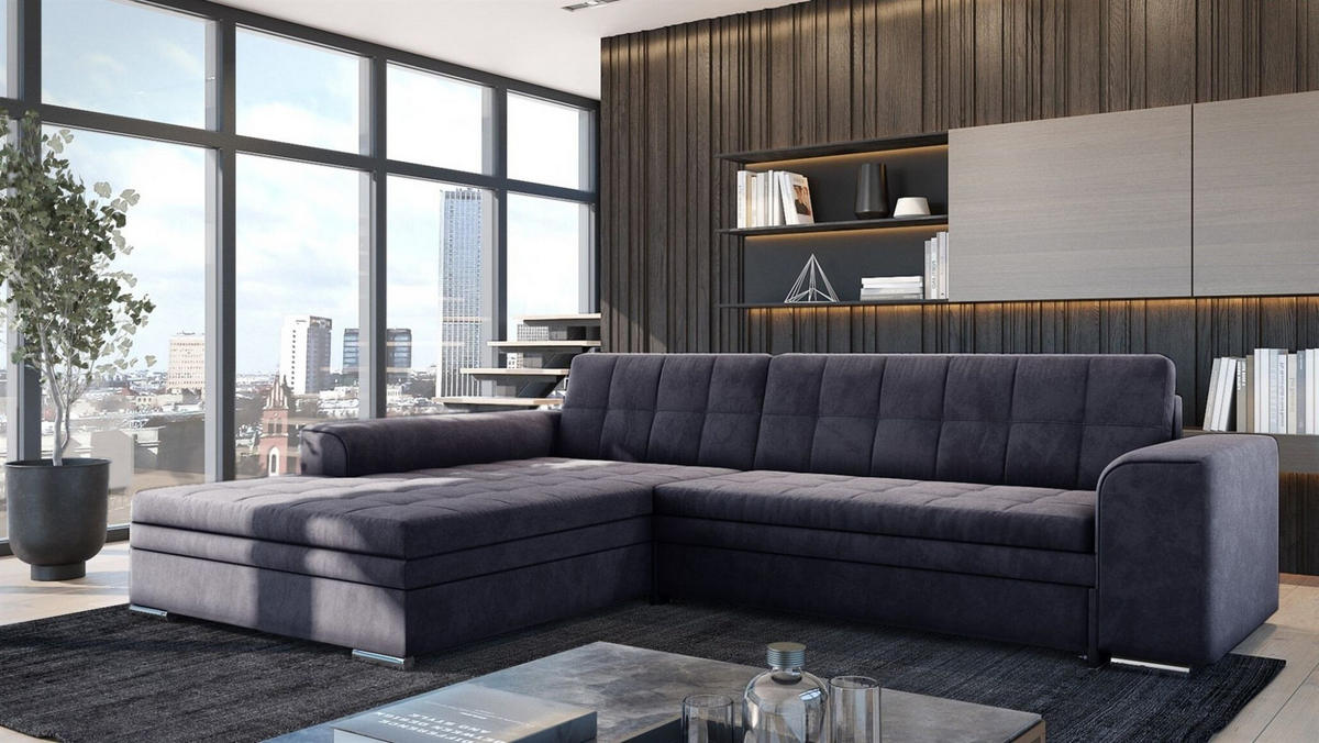 ECKSOFA Lusaka Mit Schlaffunktion - Schwarz, Holzwerkstoff/Textil (292/198cm) - Fun Möbel