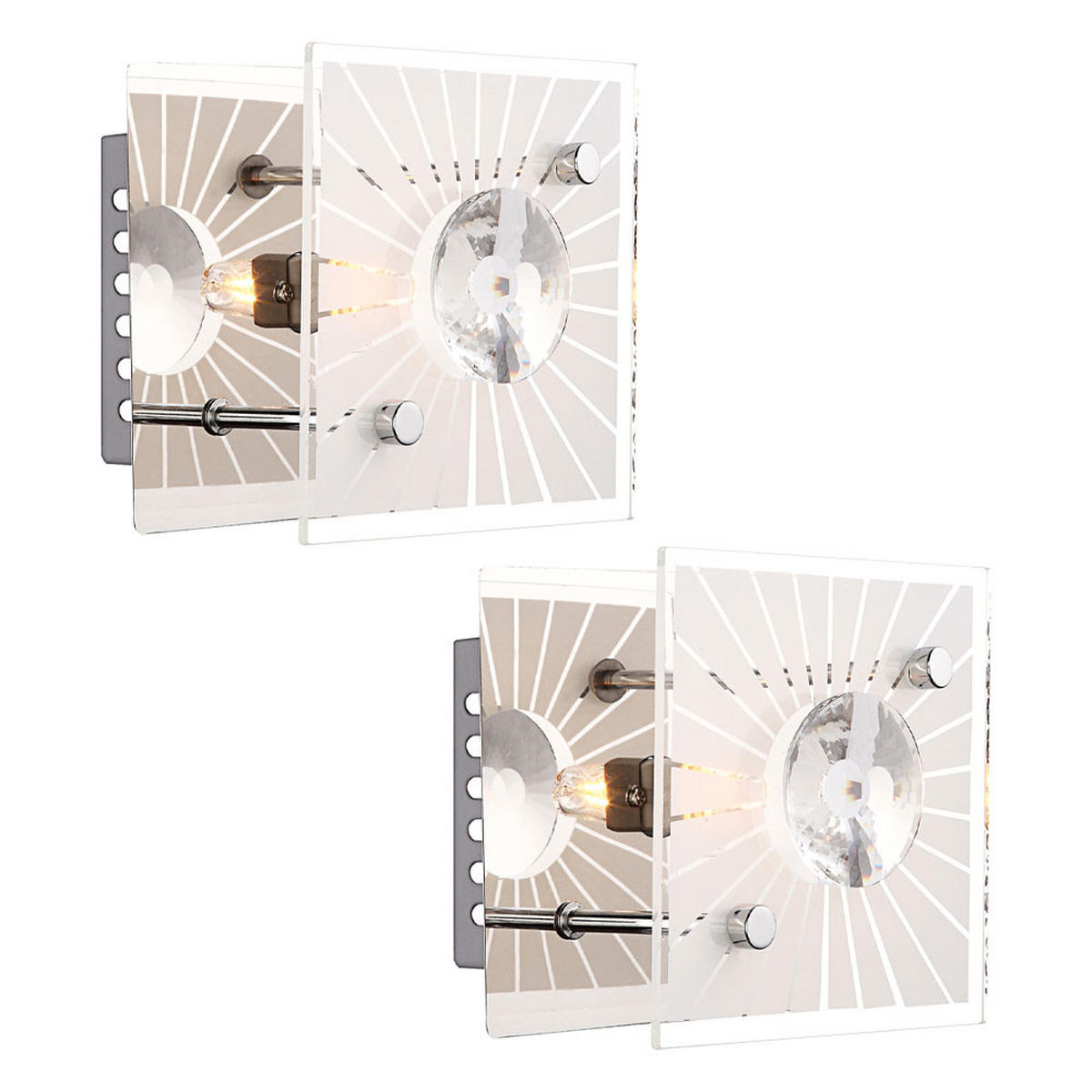 LED WANDLEUCHTE Metall Kristall Silber 2er Set - Silberfarben, Glas (11/10/11cm) - Globo Lighting