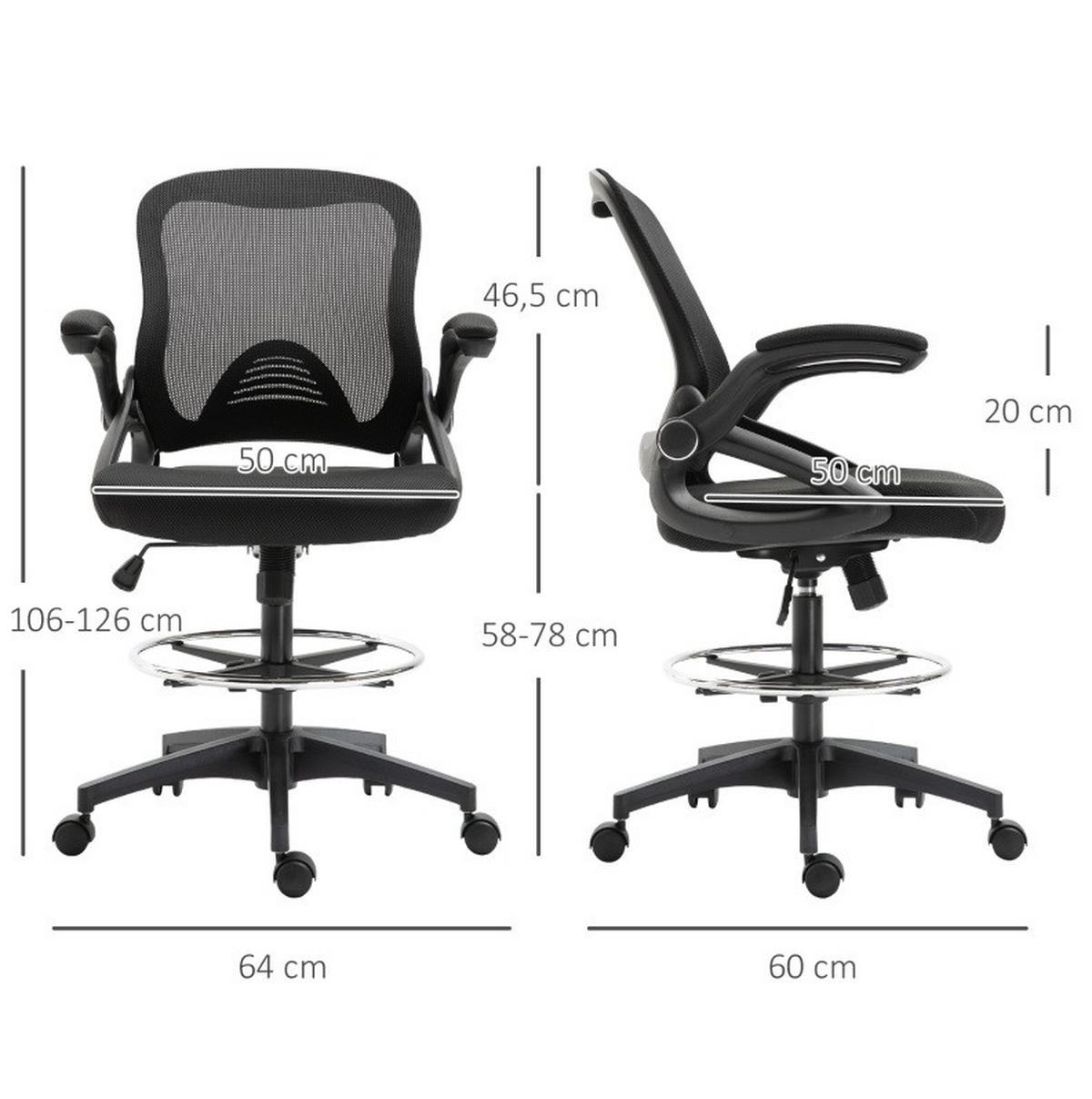 BÜROSESSEL höhenverstellbar mit Fußstütze Schwarz - Schwarz, Kunststoff (60/126/64cm) - Meubliv