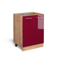 KÜCHENUNTERSCHRANK R-Line Rot Hochglanz 60 cm ohne Arbeitsplatte - Honigeiche/Bordeaux, Holzwerkstoff (60/81.6/46cm) - Vicco