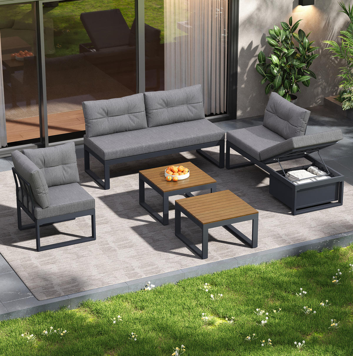 GARTENMÖBELSET modular mit Liegefunktion 191,5 x 191,5 cm Grau - Grau, Metall - Beauniv