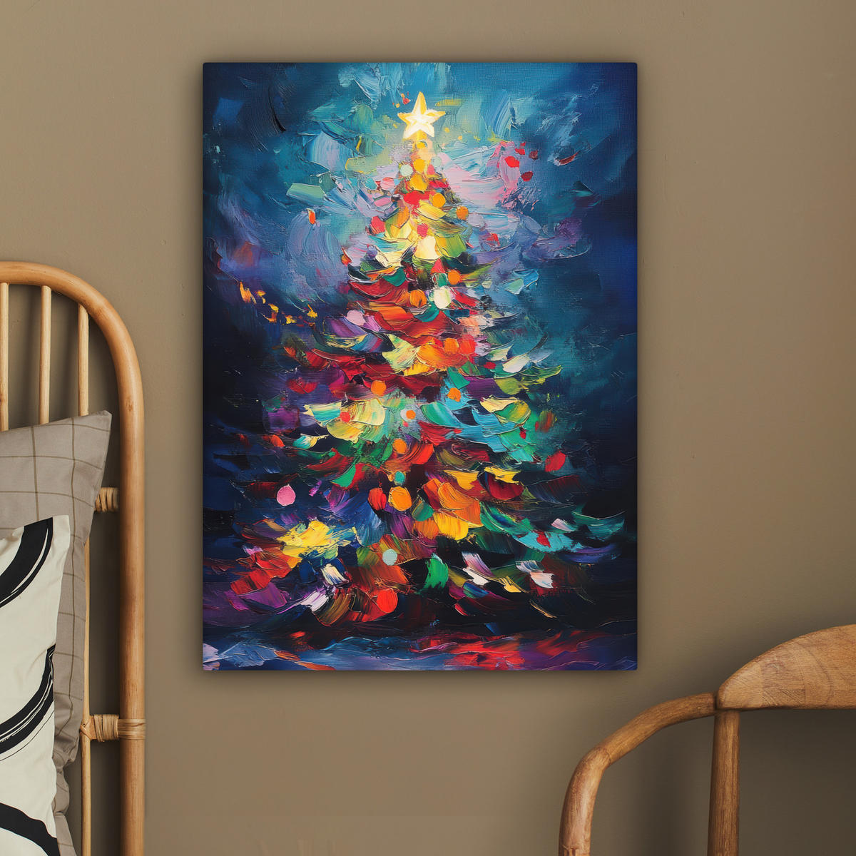 LEINWANDBILD Weihnachtsbaum - Weihnachten - Abstrakt - Farbenfroh 60x80 cm - Multicolor, Textil (60/80cm) - MuchoWow