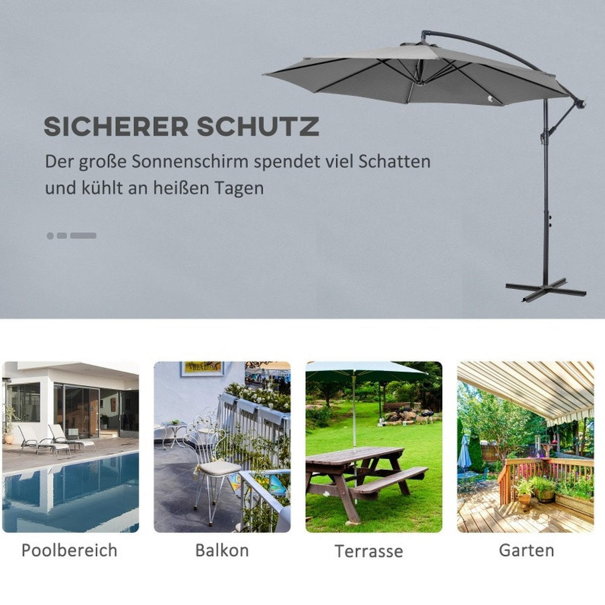 SONNENSCHIRM aus Aluminium 198x130x245 cm in Beige mit verstellbarer Neigung - Beige, Metall (130/198cm) - Modfu