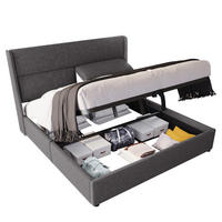 POLSTERBETT 140/200 cm Grau mit Verstellbaren Kopfstützen und Stauraum - Grau, Textil (140/200cm) - OKWISH