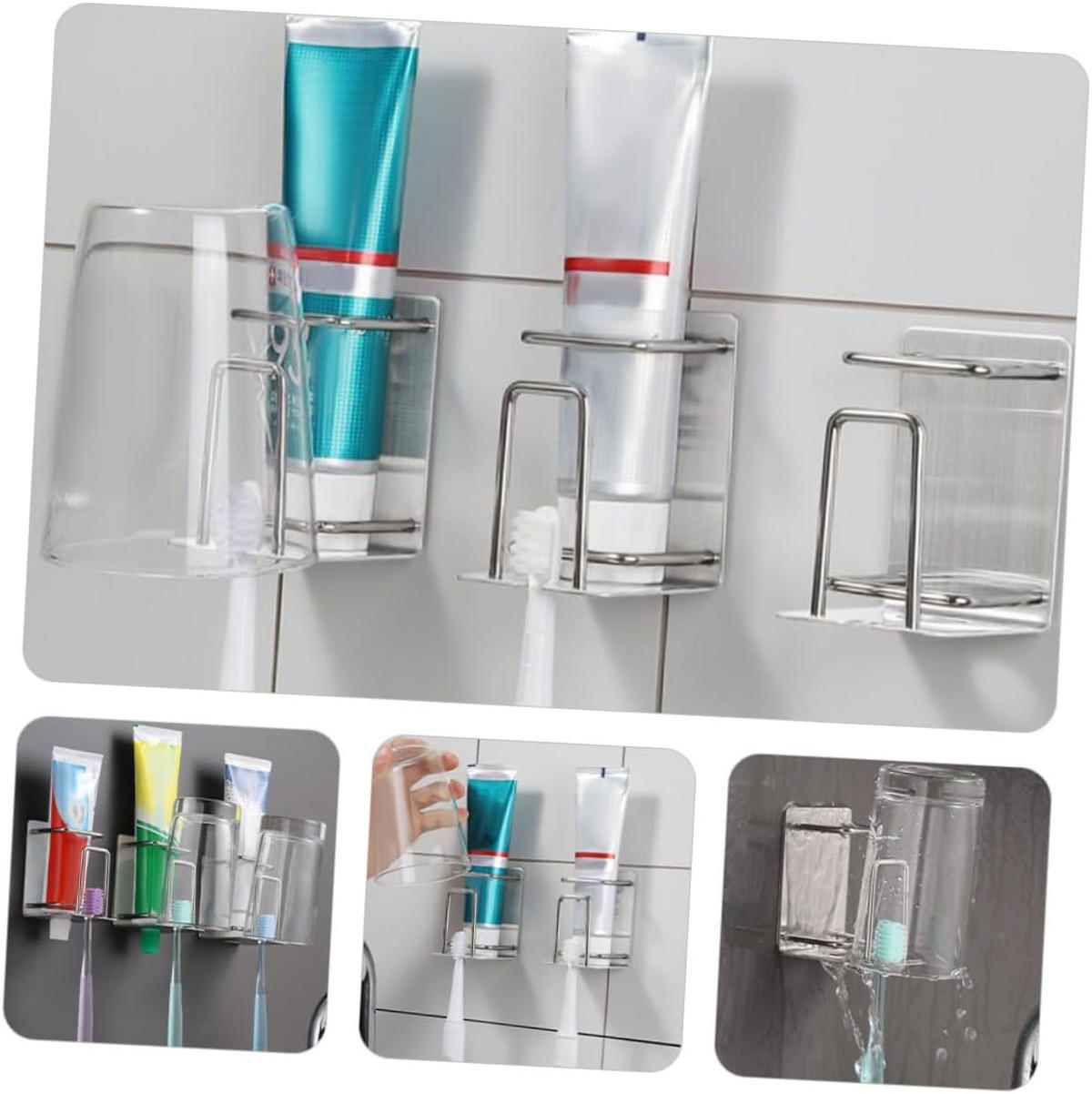 ZAHNBÜRSTENHALTER , Set mit 2 Mundspülbecherhaltern - Silberfarben, Metall (8.2/5.5/6.5cm) - BELZ
