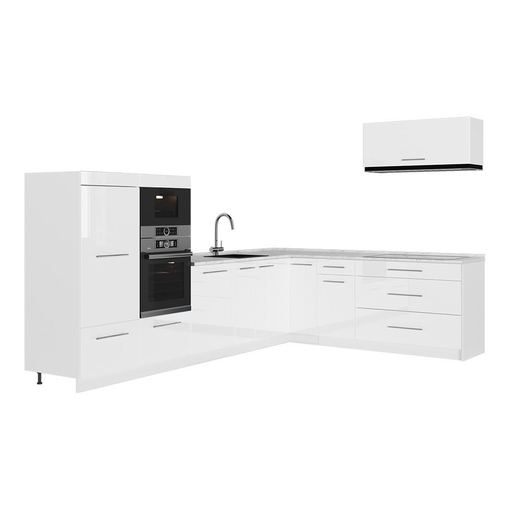 ECKKÜCHE Fame-Line, Weiß Hochglanz/Weiß, 327 x 227 cm, AP Marmor - Weiß Hochglanz/Weiß, Holzwerkstoff (327/153.6/60cm) - Vicco