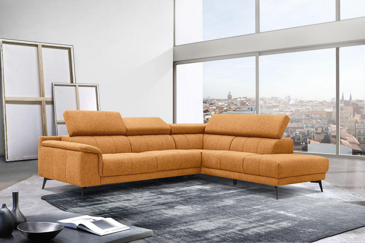 ECKSOFA FIERO 5-Sitzer, orange - Schwarz/Orange, Holzwerkstoff/Textil (290/228cm) - Courtois Laville