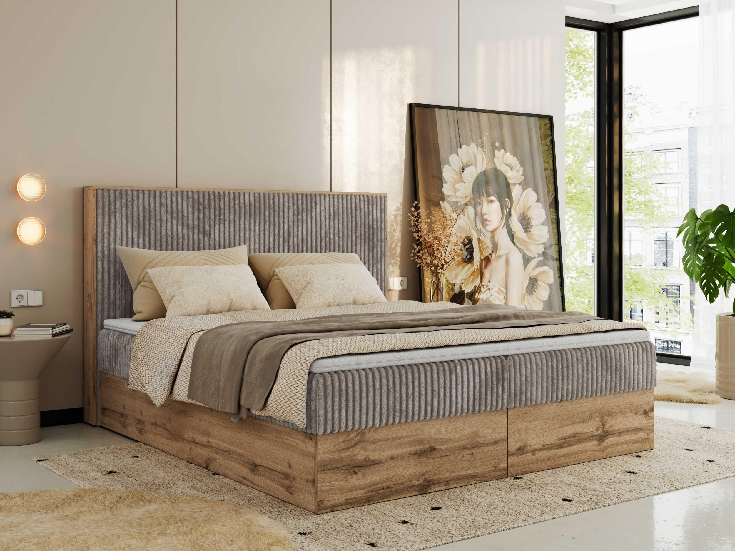 BOXBETT WOOD CLASSIC 140/200 - Hellbraun Cord - H4 - Hellbraun, Textil (140/200cm) - MKS