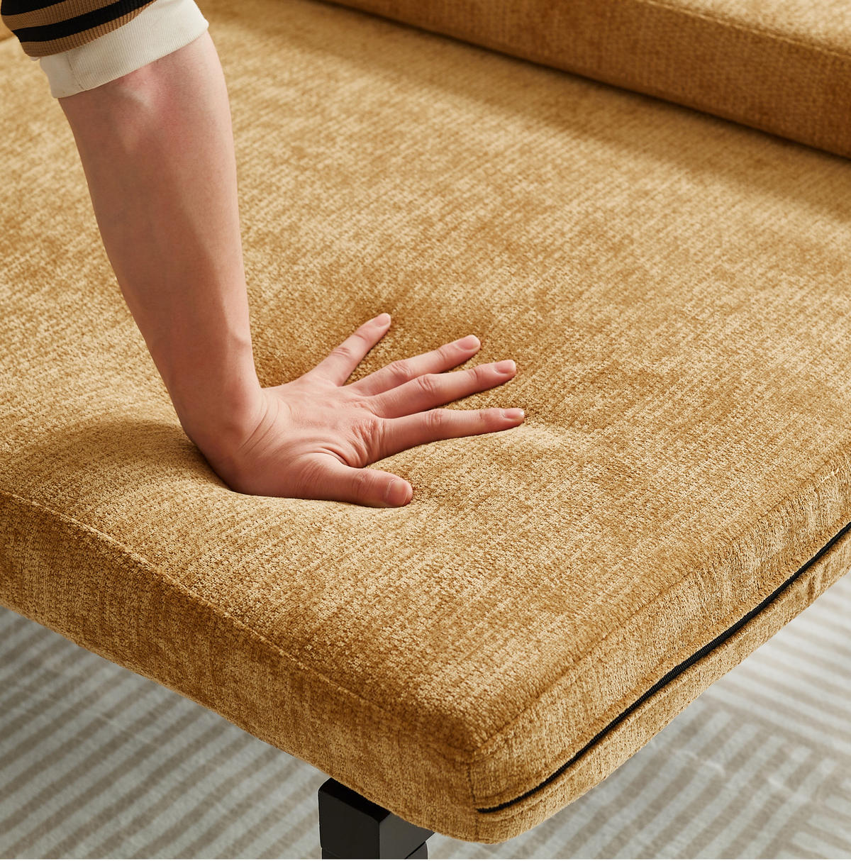SCHLAFSOFA aus Samt in Gelb mit Ausziehbettfunktion - Gelb, Textil (176/64/81cm) - Modfu