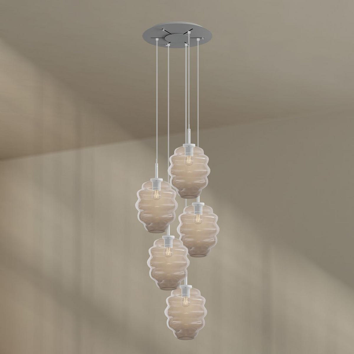 GALERIELEUCHTE Echos 5-flammig Braun Ø 25cm - Braun/Weiß, Glas (25/25/28cm) - s.luce