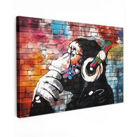 LEINWANDBILD Affe - Graffiti - Musik Gemälde 60x40 cm - Multicolor, Textil (60/40cm) - MuchoWow