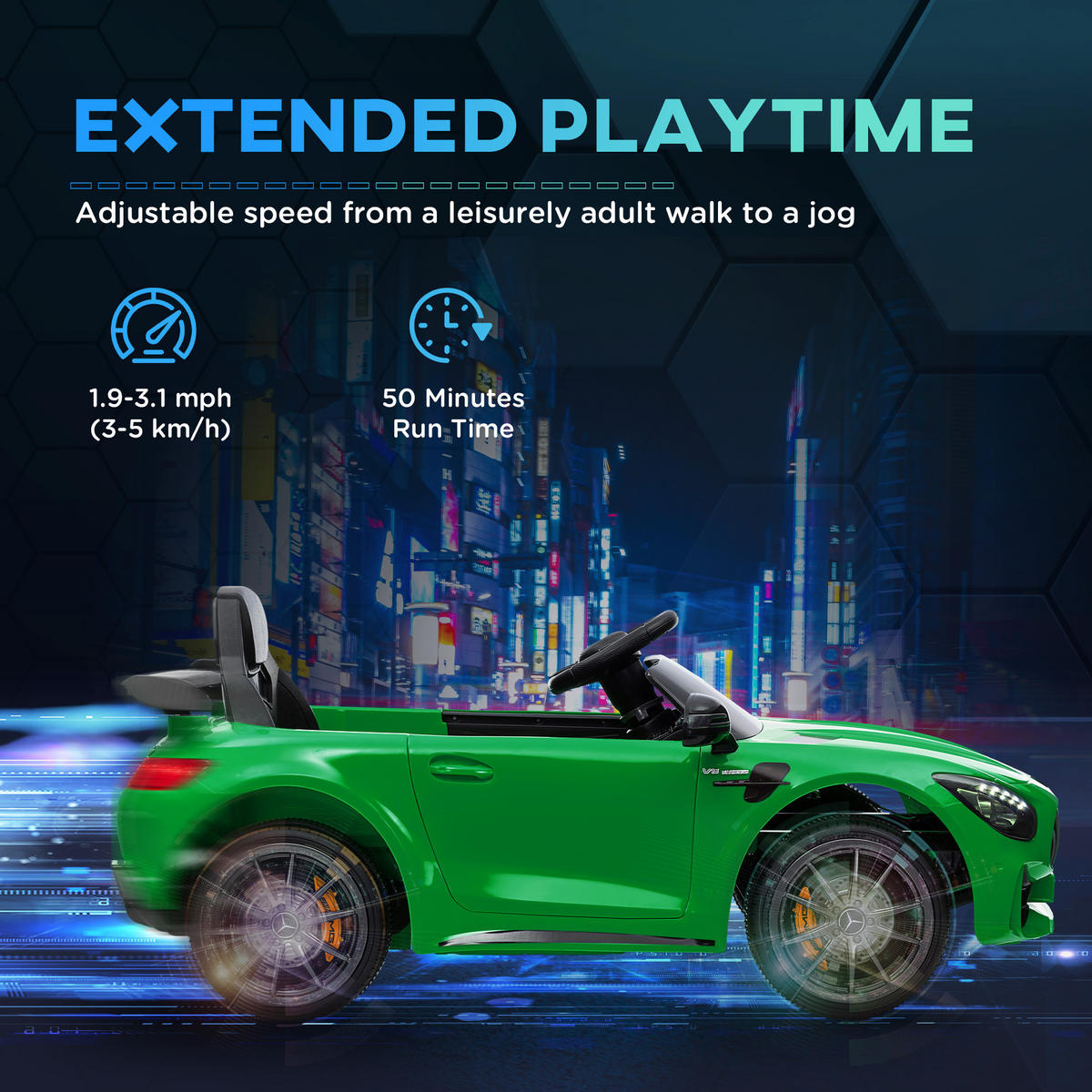 ELEKTRO-KINDERAUTO, Mercedes, 3-5 km/h, Fernbedienung, Licht & Musik, Grün - Grün, Kunststoff/Metall (108/67/46cm) - AIYAPLAY