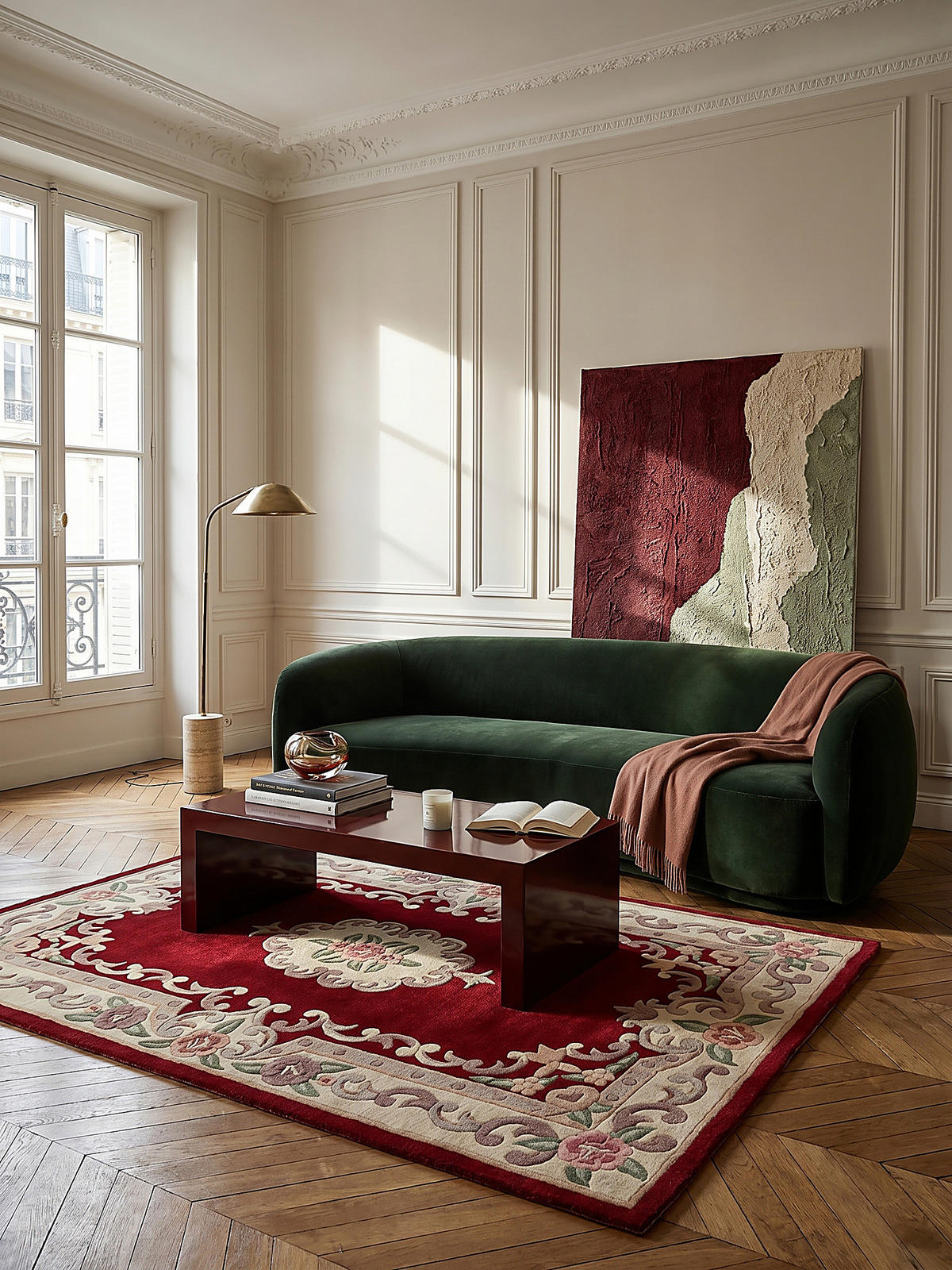 WOLLTEPPICH Aubusson-Muster handgeknüpft BEAULY, Rot-Beige 75x150 cm - Rot, Textil (150/75cm) - KADIMA DESIGN