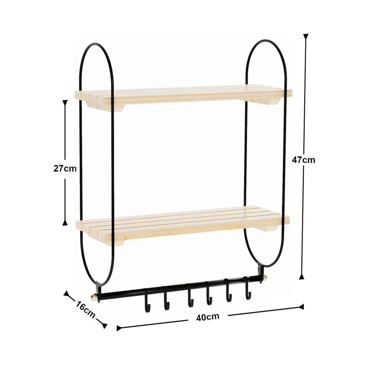WANDREGAL Pielavesi - Schwarz/Naturfarben, Holz/Metall (40/47/16cm) - [en.casa]
