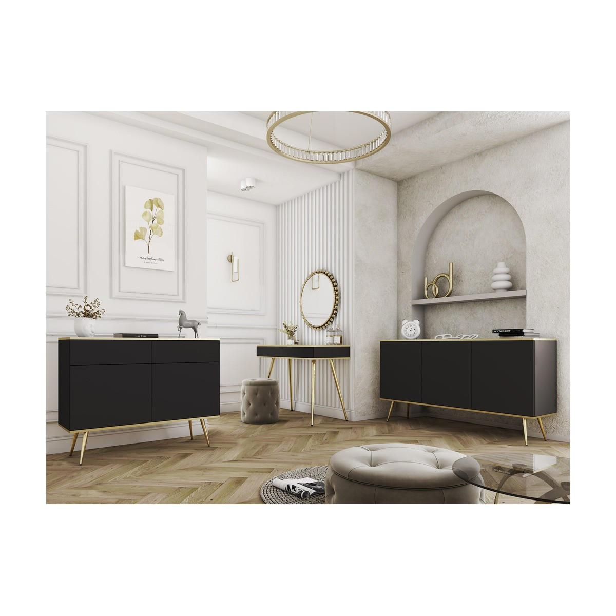 WOHNZIMMER Set 3-tlg. – Oro System – Schwarz – WZ-SET0178 - Schwarz, Holzwerkstoff (107/85/39cm) - hi-markt